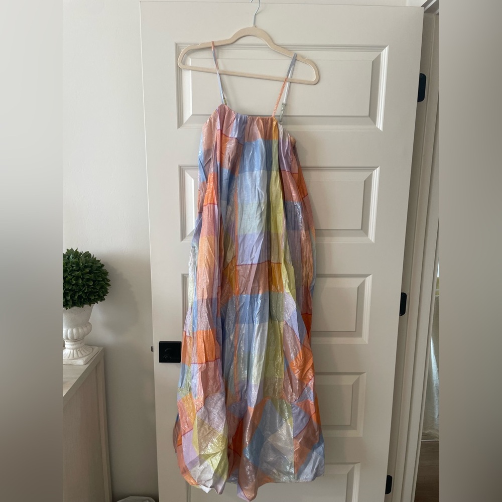 Anthropologie Pilcro Tent Dress in Metallic Plaid, size: small